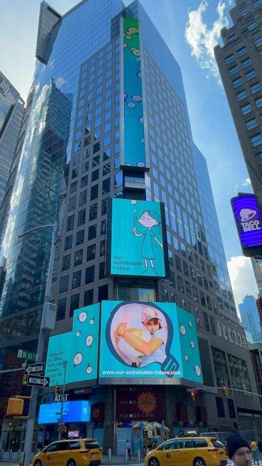 Our Sustainable Future on a billboard on Times Square, New York